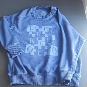 Aerie Checked Out Blue Crewneck Sweater